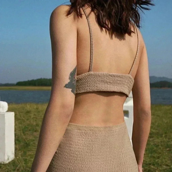 KHAKI BODYCON CUT OUT SPLIT MAXI DRESS - Picture 7 of 9